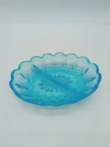 VTG Indiana Turquoise/Aqua Blue Capri Oval Divided Relish Dish - Foto 1 di 2