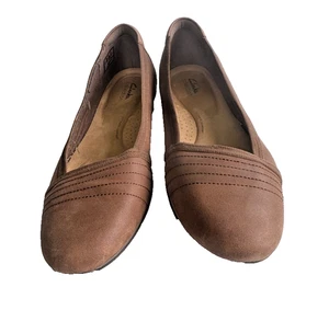 Zapatos planos de ballet Clarks Sara Erin para mujer 12M mocasines cómodos de cuero marrón - Imagen 1 de 9