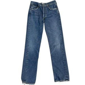 Agolde Jeans Womens Size 23 Blue Riley Crop Straight High Rise Distressed Denim - Picture 1 of 18