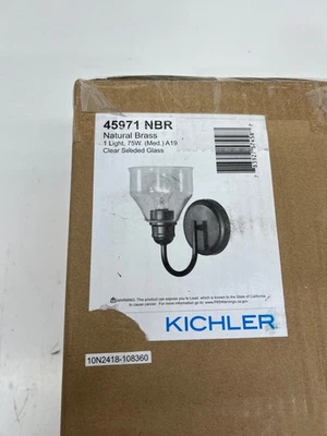 Kichler Avery 1-Light Natural Brass Indoor Wall Sconce Light Clear Seeded Glass - Image 1 of 2