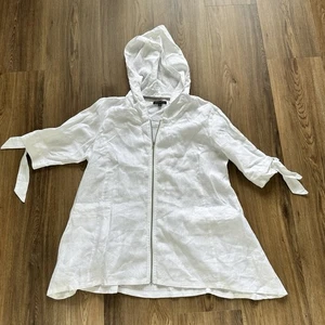 For Cynthia Womens Linen Zip Up Long Sleeve Hooded Jacket Large White Lagenlook - Picture 1 of 12