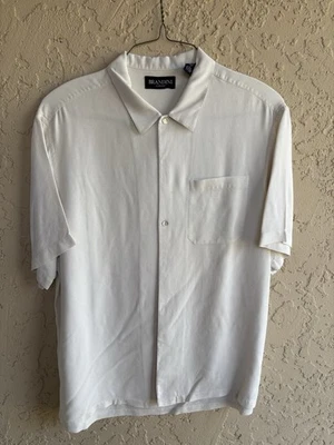 Brandini Off White Waffle Knit 100% Silk Men’s Large Short Sleeve Camp Shirt - Image 1 of 4
