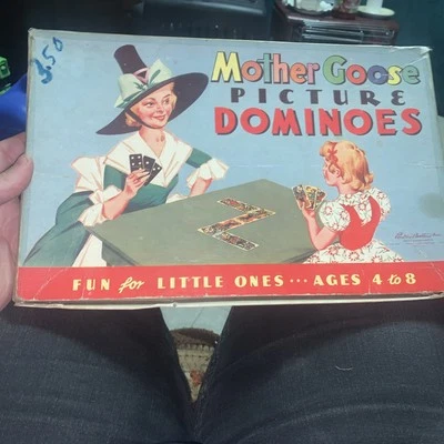 Juego de fotos y dominó de madre ganso de colección raro difícil de encontrar Parker Brothers Foto 1 de 4