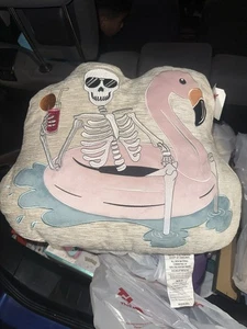 Isaac Mizrahi Skeleton Flamingo Pool Float SUMMERWEEN  Halloween Pillow - Picture 1 of 3