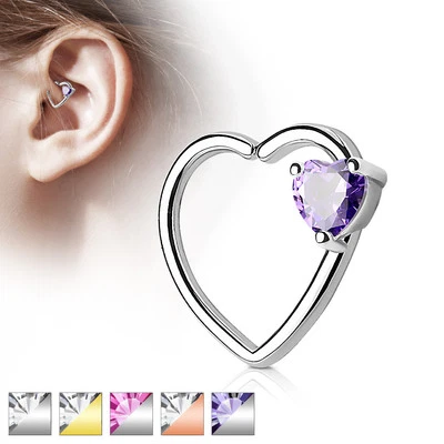 Heart CZ Set Ear Cartilage Tragus Rook Snug Daith Hoop Rings Piercing - Image 1 of 2