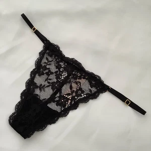 Victoria’s Secret Dream Angels Black Lace V-String Thong Panties - Size S - BNWT - Picture 1 of 3
