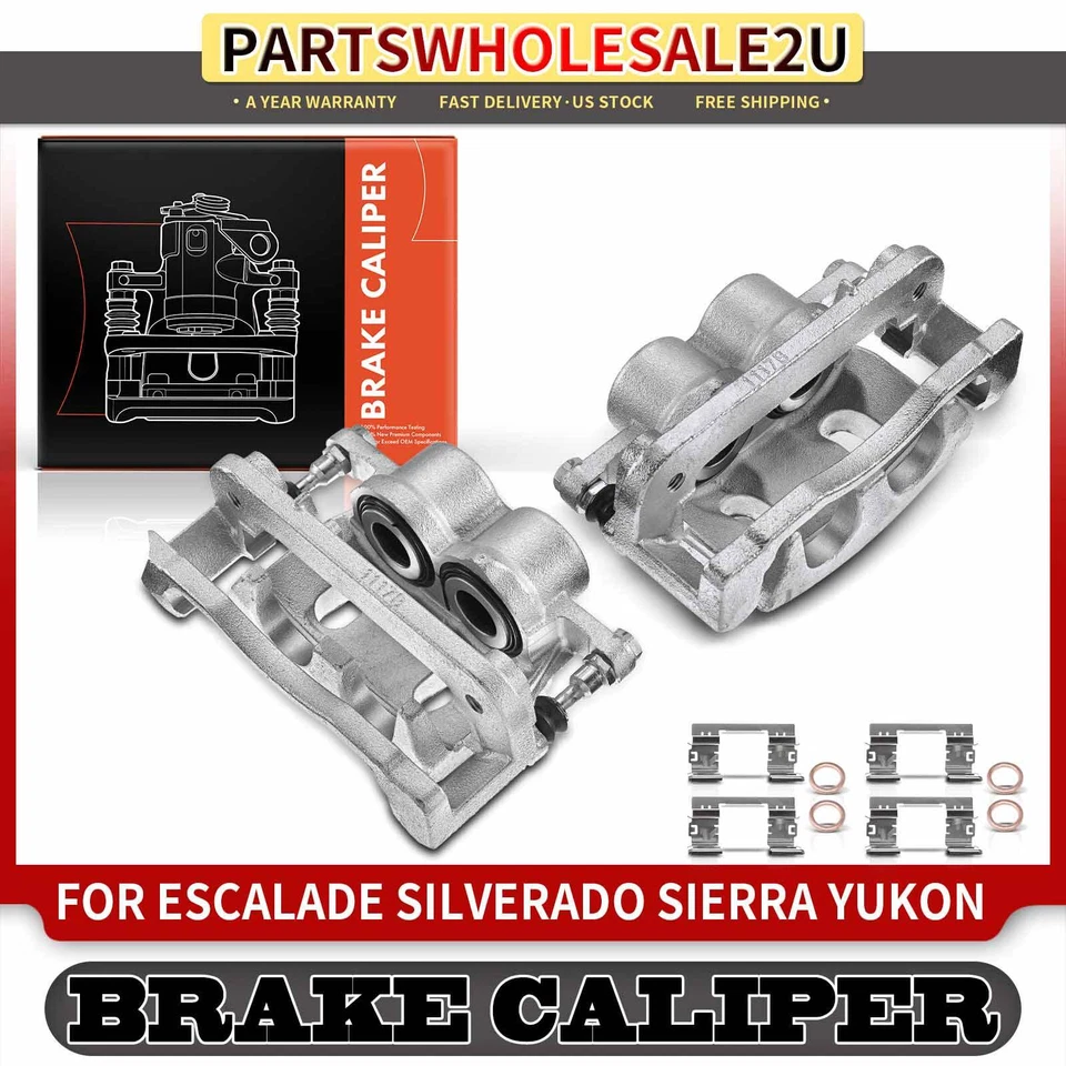 2 件制动卡钳带支架前适用于雪佛兰索罗德 1500 GMC Sierra 凯迪拉克 — 第 1/4 张图片