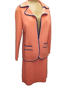 Vintage 1960's Orange Black Wool Knit Mod Jacket & Skirt by S'Andrews ML - Picture 1 of 9