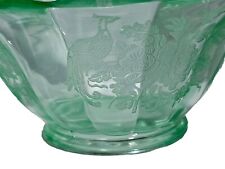 Antique Paden City Peacock And Rose Footed Bowl Green Uranium Glass 10” x 4 1/4”
