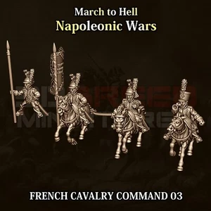 Grupo de Mando de Caballería Napoleónica Francesa 15 mm (3) - 4 figuras y 3 caballos - Imagen 1 de 2
