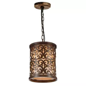 CWI Lighting Mini Pendant Light Rustic Drum Shade W/ Brushed Chocolate Finish - Picture 1 of 7