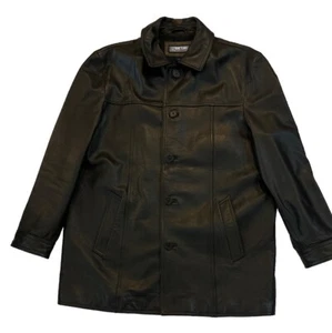 Structure Men’s Black Leather Trench Long Heavy Coat Size Large L - Picture 1 of 8