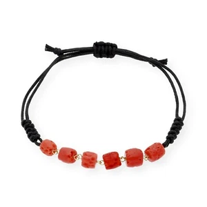 Pulsera con Corales Naturales Irregulares y Oro 18k Cierre Macramé Ajustable - Imagen 1 de 8