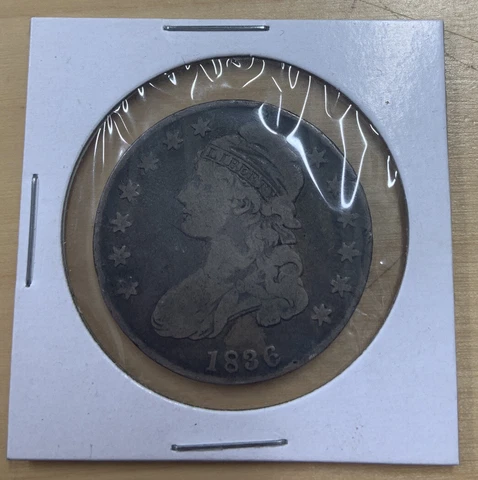 1836 Lettered Edge Bust Half Dollar Silver Very Fine VF Details - Hole Cover