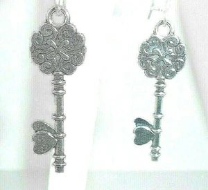 New Lovely Designed Skeleton KEY Silver-tone Drop Dangle Earrings 2-1/8" Long - Imagen 1 de 3