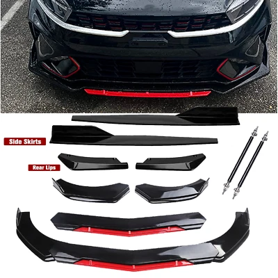 For Kia Forte 10-23 Front Rear Bumper Lip Spoiler Splitter Gloss Black Bod Kits - Image 1 of 4