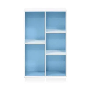 Furinno Standard Bookcase Light Blue Faux Wood Closed Back 5-Cubbies Storage - Picture 1 of 5