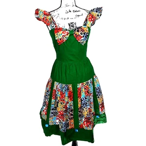 Bow Front Drop Waist Petticoat Midi Dress Medium Green Goblin Fairy Festival - Picture 1 of 21