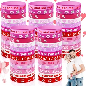 60Pcs Valentine Bracelets Silicone Heart Rubber Wristbands for Gifts Favors - Picture 1 of 7