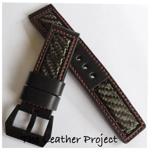 Correa de reloj de fibra de carbono real hecha a mano hebilla de color acero libre. - Imagen 1 de 4
