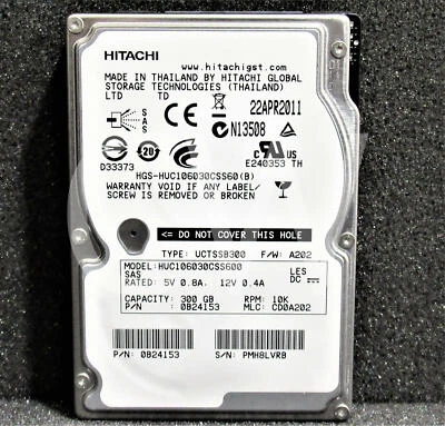 0B24153 Hitachi 300GB 10000RPM 6Gbps 2.5" SAS HDD Hard Drive HUC106030CSS600 - Image 1 of 4