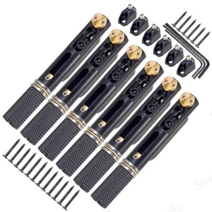 Set of 6 Strings Headless Guitar Bridge Fanned Fret–Single Fixed Bridges Black - Picture 1 of 11