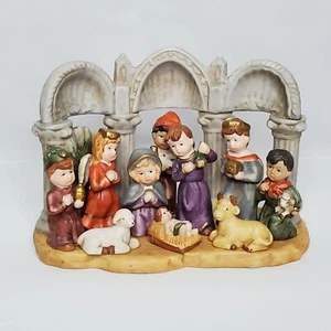 Keramik Kinderfigur Krippe Set Heilige Nacht Weihnachten Urlaub Kinder 11 Stück - Bild 1 von 3