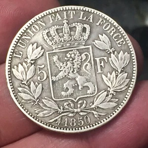 MONETA SCUDONE ARGENTO 5 FRANCHI BELGIO 1850 LEOPOLDO I - Foto 1 di 3