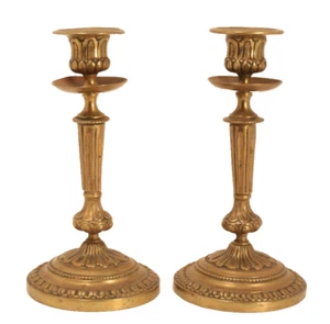 Continental Cast and Chased Bronze Empire Candlesticks Sale - Picture 1 of 4