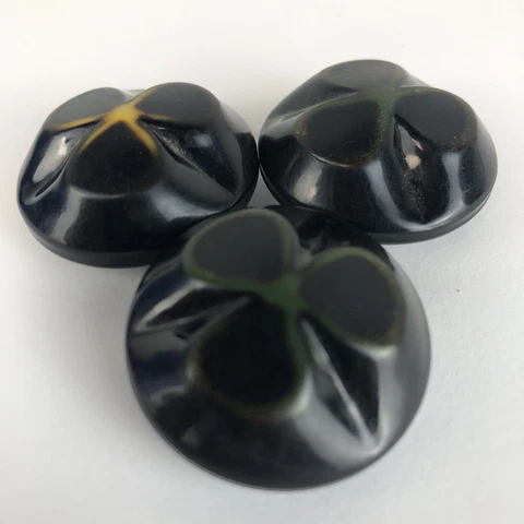 Antique VTG Button IRISH CLOVER Large 1.125” Metal Celluloid 3-D Dome LOT (3) Cover