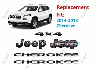 Emblema preto brilhante dianteiro traseiro Jeep Cherokee 4X4 adequado para 2014-2018 Cherokee - Imagem 1 de 4