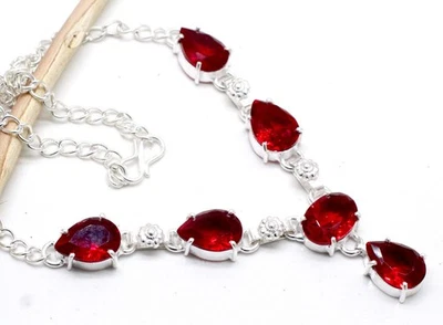 Red Garnet Gemstone Handmade 925 Sterling Silver Jewelry Necklace Size-18" - Image 1 of 4