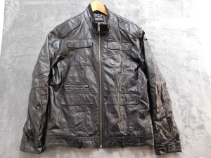 Members Only Jacket Mens Medium Black Full Zip Pockets Polyurethane Classic Moto - Picture 1 of 18