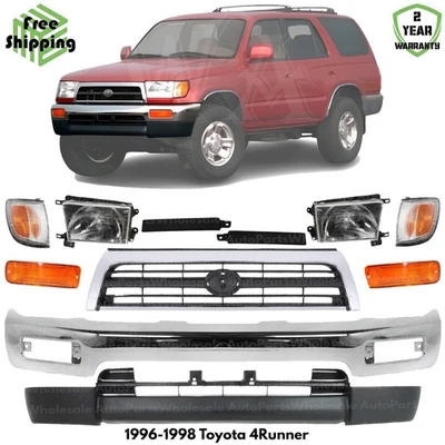 Front Bumper Chrome Steel & Grille Assembly Kit For 1996-1998 Toyota 4Runner Foto 1 de 4