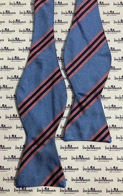 Brooks Brothers Blue With Pink Stripes Design Self Tie Bow Tie(New-Minor Flaws) - Image 1 of 2