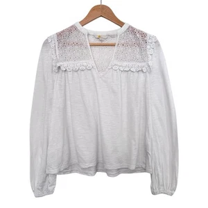 Boden Embroidered Blouse Size UK 10 Floral Lace White Balloon Sleeve Cottagecore - Picture 1 of 9