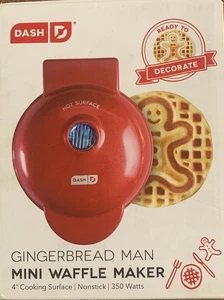 Dash Gingerbread Mini Waffle Maker 4" Cooking Surface Non-stick 350 Watts Red - Picture 1 of 5