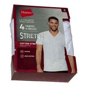 Paquete económico de camisetas Hanes con cuello en V sin etiquetas blancas, talla S, paquete de 4 - Imagen 1 de 6