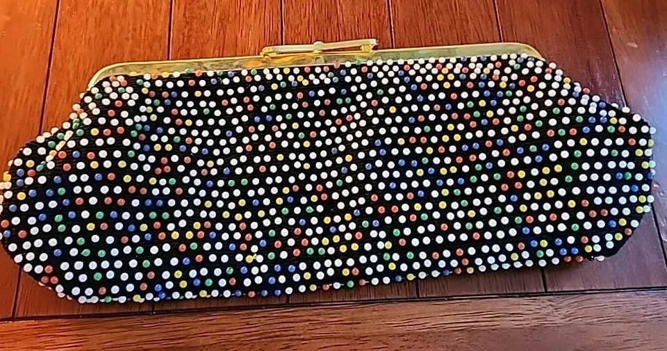 Винтажный бисером вечер Дамская сумка сумочка двусторонний конфеты и Irredencent точек 1960-х  - Изображение 1 из 4