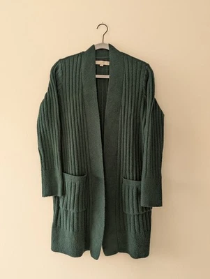 Cárdigan tejido Loft para mujer mediano acanalado frente abierto suéter plumero hasta el muslo Foto 1 de 4