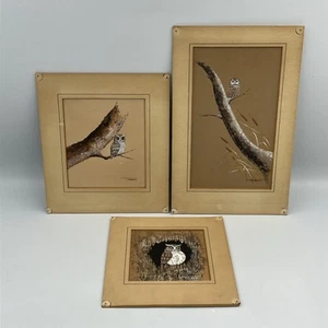 Lot Of 3 Vintage Tonie Gibbons Owl Paintings Honeoye Falls NY - Picture 1 of 9