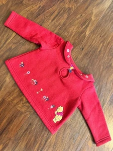 Vintage Disney Winnie Puuh Baby Mädchen rot Langarm Top Shirt 12M bestickt - Bild 1 von 7