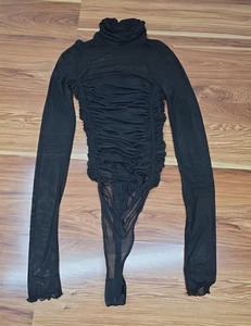 Free People Intimately Small Under It All Mesh Turtleneck Bodysuit Black Rave - Picture 1 of 8