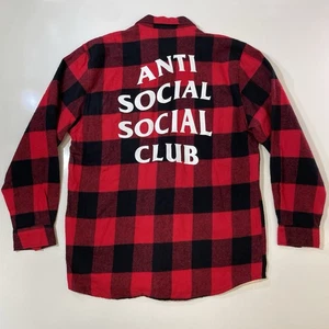 Anti Social Social Club Button Up Shirt Men’s L Red No Expectations Flannel ASSC - Picture 1 of 7