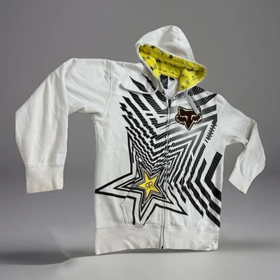 Moletom com capuz Fox Racing Rockstar masculino L branco com zíper forrado amarelo estilo vintage 45107 - Imagem 1 de 4