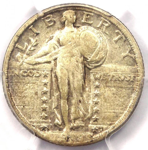 1918/7-S Standing Liberty Quarter 25C Coin - PCGS VF Details - Rare Overdate! Cover