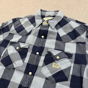 Ralph Lauren Denim Supply Shirt Mens Medium Blue Plaid Pearl Snap Western - Picture 1 of 9
