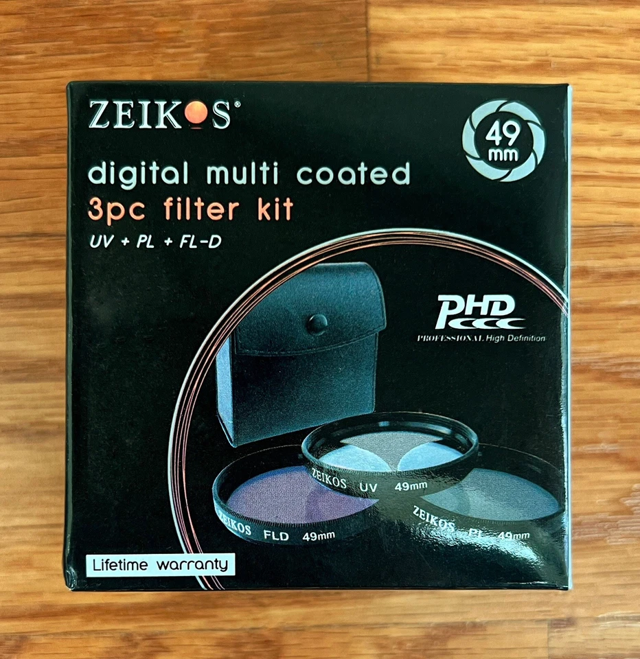 Zeikos 49mm Filter UV + PL + PL-D Kit and Leather Case SLR DSLR ZE-FLK49 - Image 1 of 1