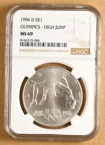1996 D Olympics High Jump Commemorative Silver Dollar NGC MS69 - Picture 1 of 2