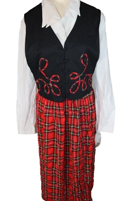 Vestido de Colección Miss Dorby Rojo y Negro a Cuadros con Chaleco Talla 14 Profesor de Vacaciones NUEVO Foto 1 de 4